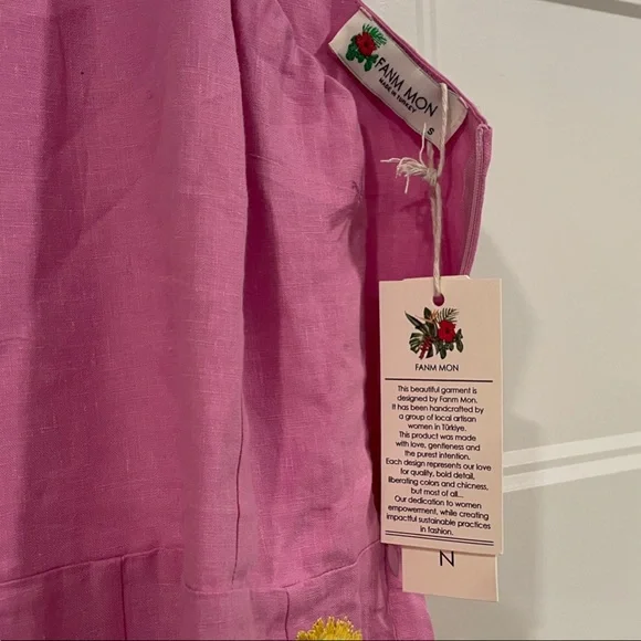 Fanm Mon, Pink Floral Embroidered Maxi Dress, Size S - Picture 2 of 9